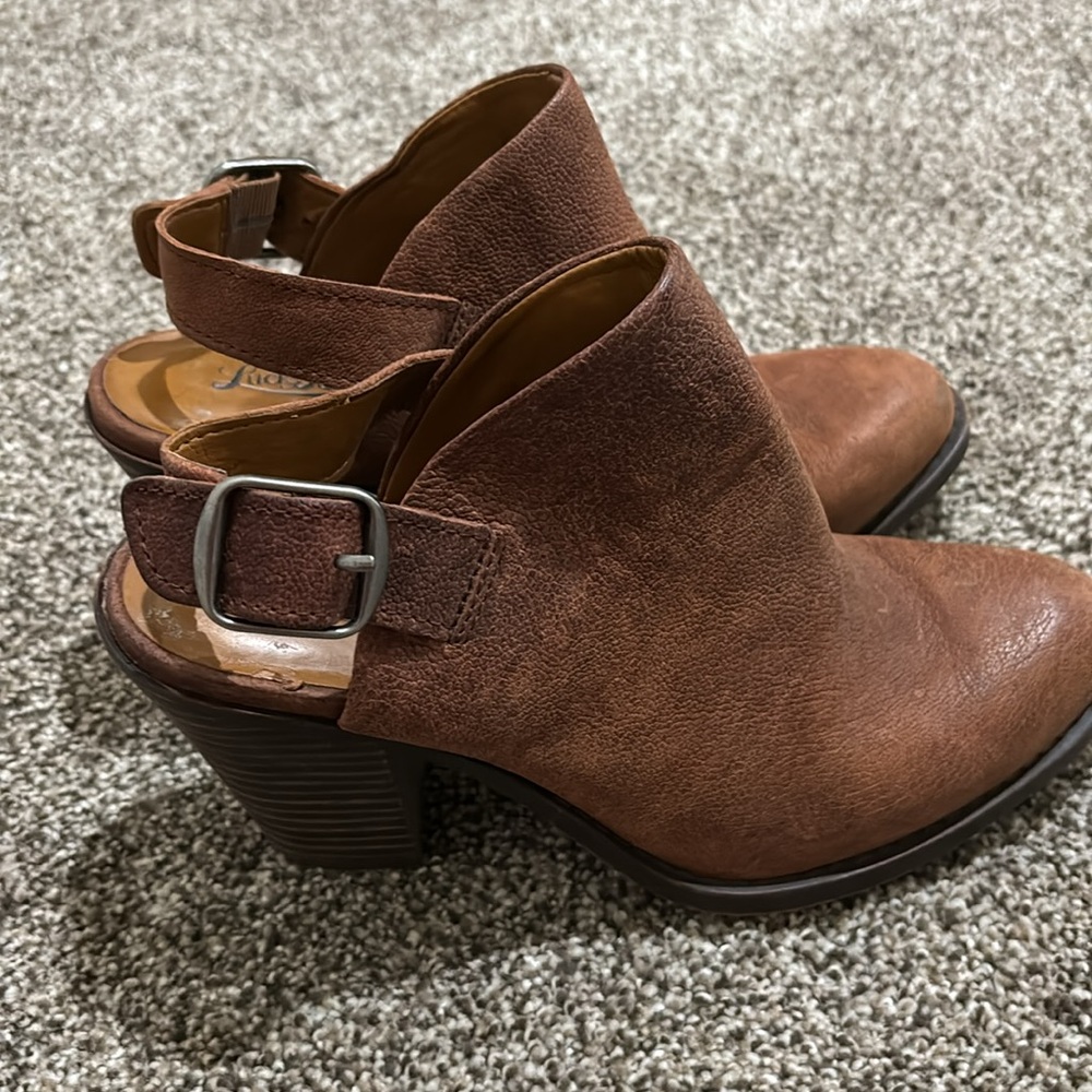 Lucky Brand size 6.5 slingback stacked heel western look booties.